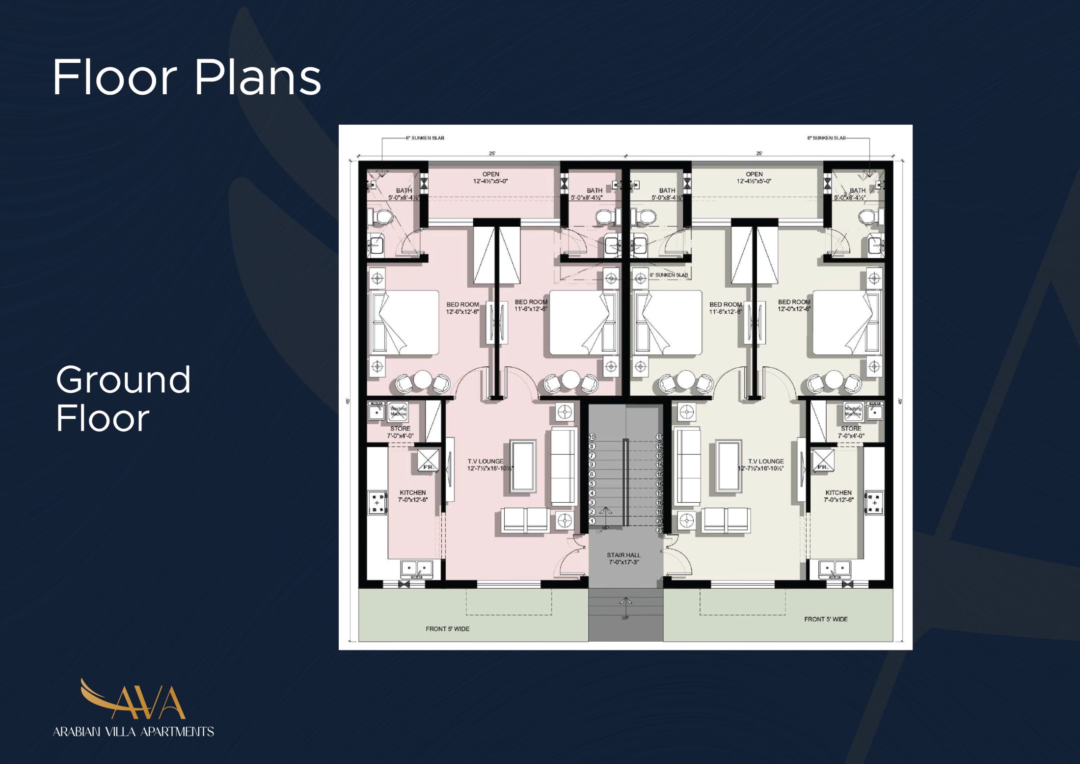 Ground floor plan — Arabian Villa Apartments 2 bedroom residence